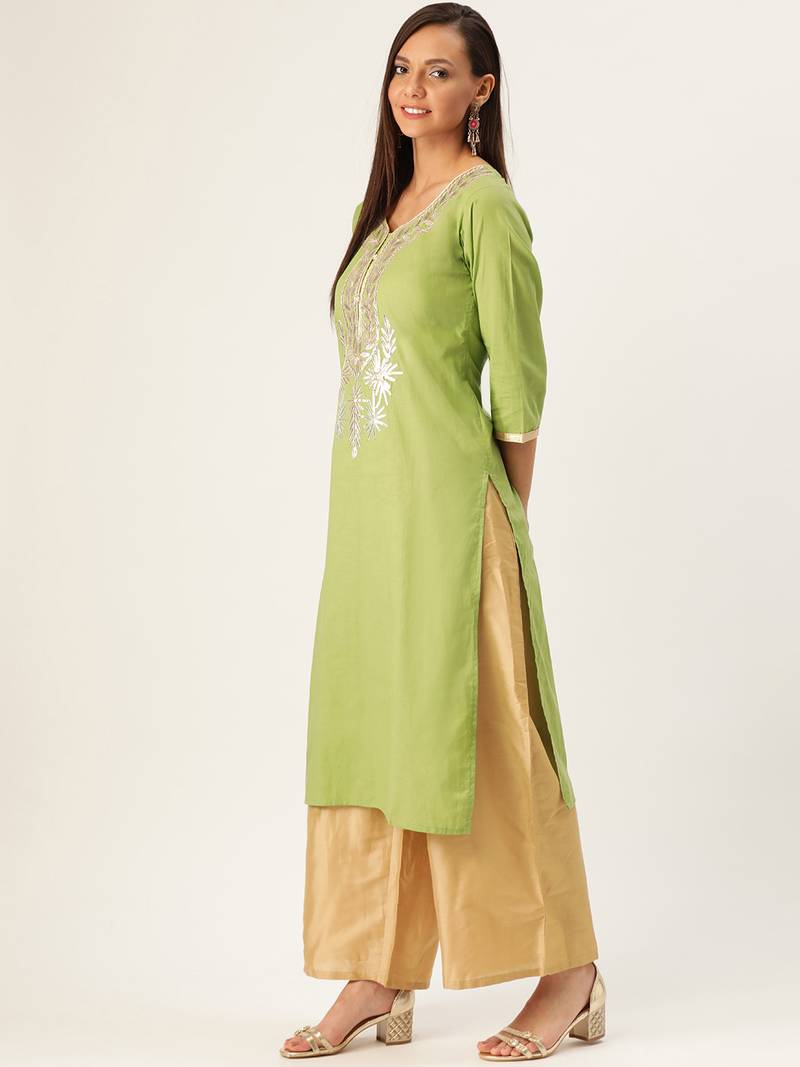 Varkha Fashion Cotton Round Neck Straight Kurta