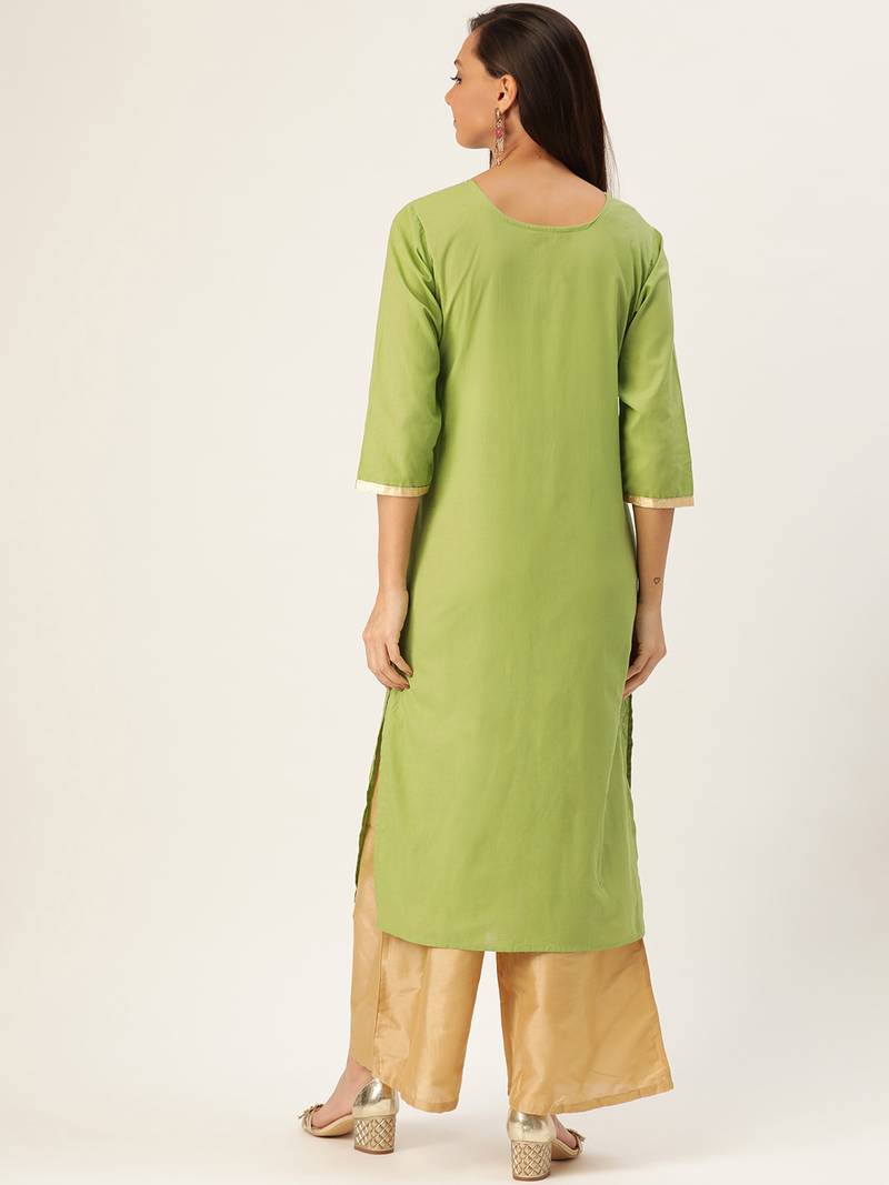 Varkha Fashion Cotton Round Neck Straight Kurta