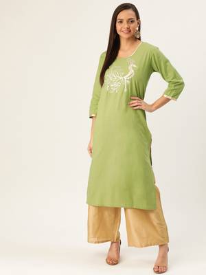 Varkha Fashion Cotton Round Neck Straight Kurta 1