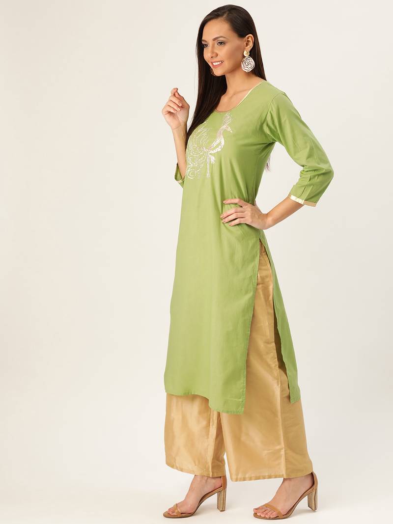 Varkha Fashion Cotton Round Neck Straight Kurta