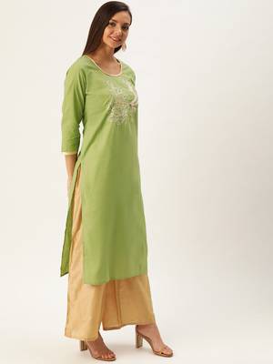 Varkha Fashion Cotton Round Neck Straight Kurta 3