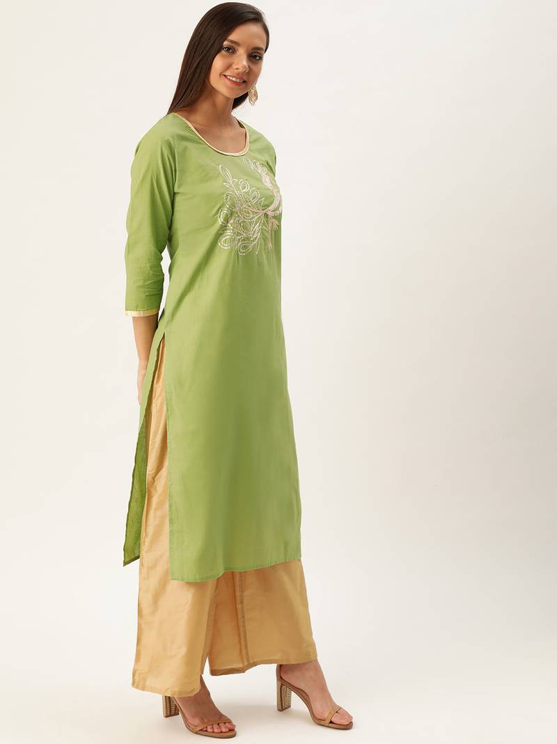 Varkha Fashion Cotton Round Neck Straight Kurta