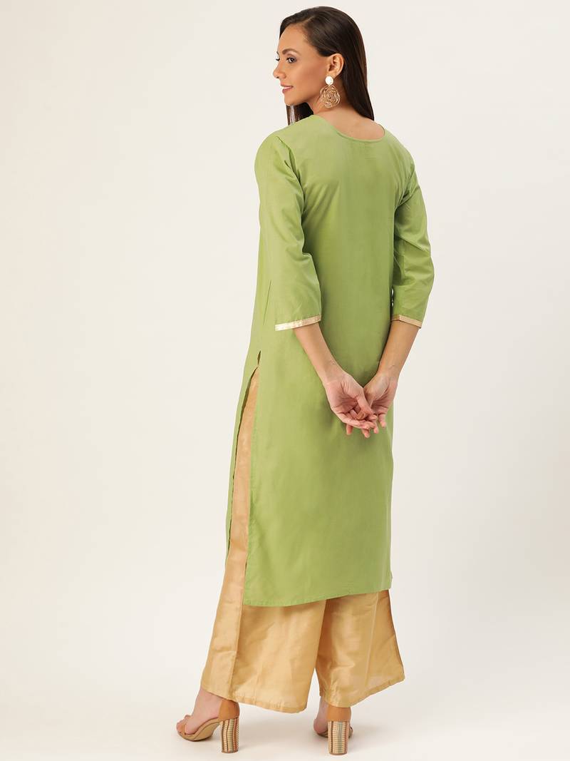 Varkha Fashion Cotton Round Neck Straight Kurta