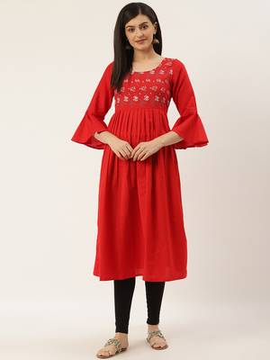 Varkha Fashion Cotton Round Neck Anarkali Kurta 1