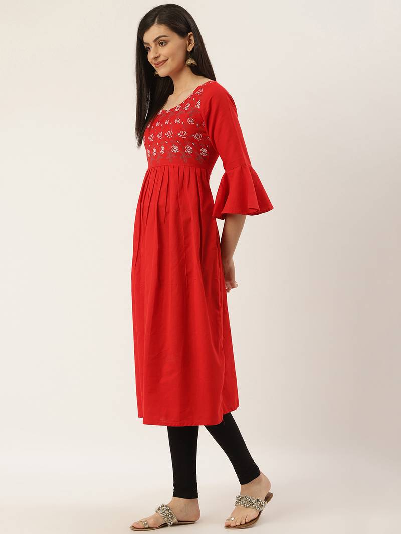 Varkha Fashion Cotton Round Neck Anarkali Kurta