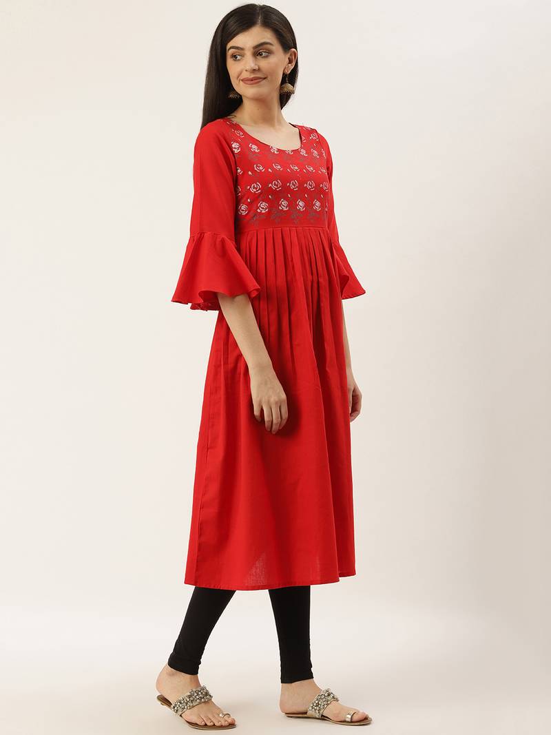 Varkha Fashion Cotton Round Neck Anarkali Kurta
