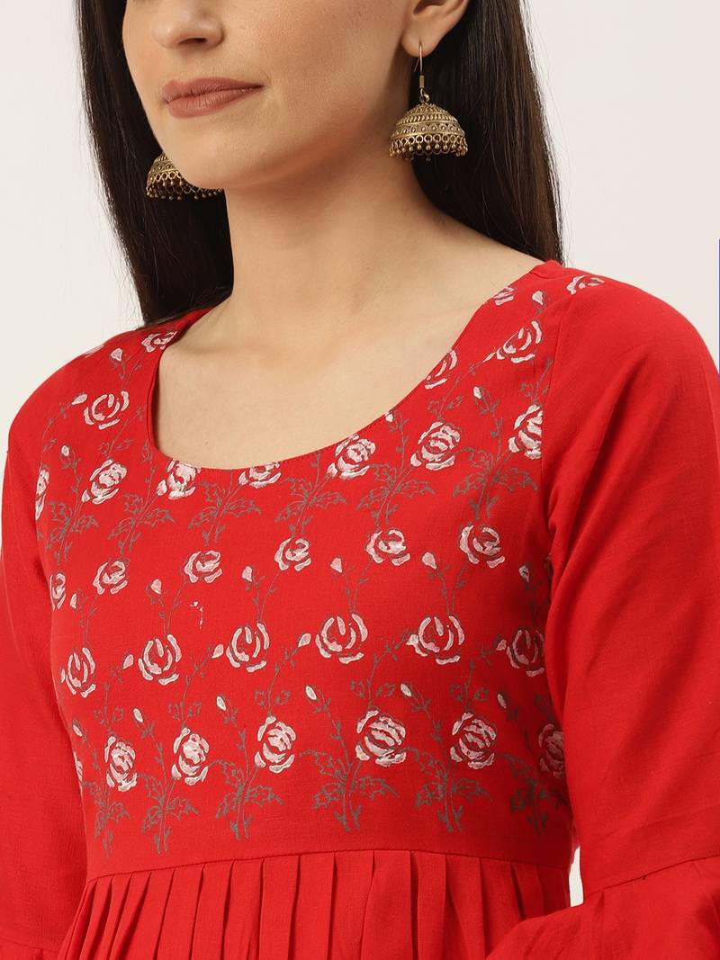 Varkha Fashion Cotton Round Neck Anarkali Kurta