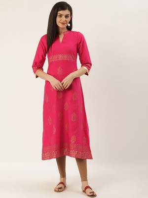 Varkha Fashion Cotton Mandarin Collar A-Line Kurta 1