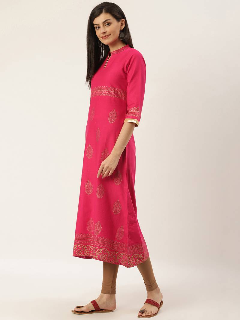Varkha Fashion Cotton Mandarin Collar A-Line Kurta