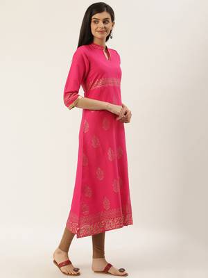 Varkha Fashion Cotton Mandarin Collar A-Line Kurta 3