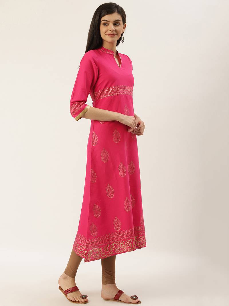 Varkha Fashion Cotton Mandarin Collar A-Line Kurta