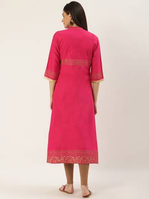 Varkha Fashion Cotton Mandarin Collar A-Line Kurta 4