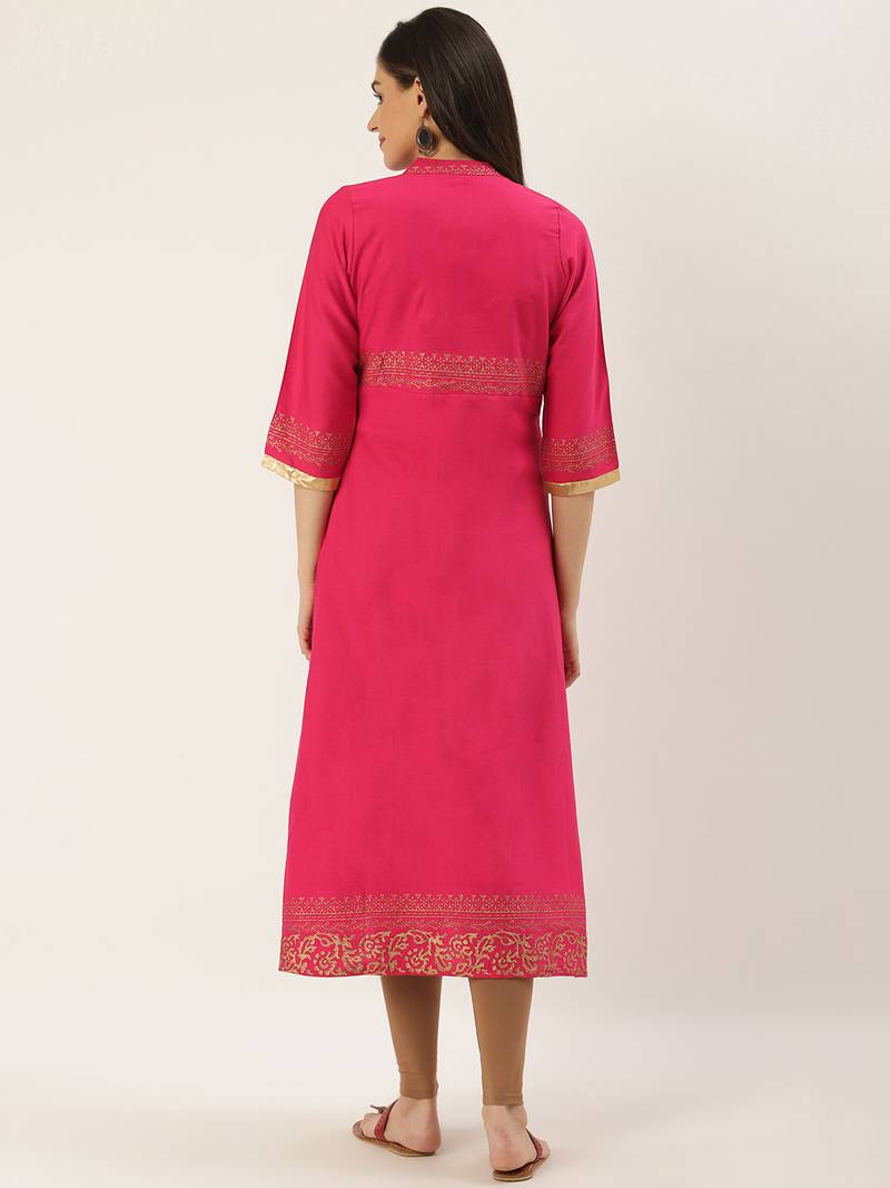 Varkha Fashion Cotton Mandarin Collar A-Line Kurta