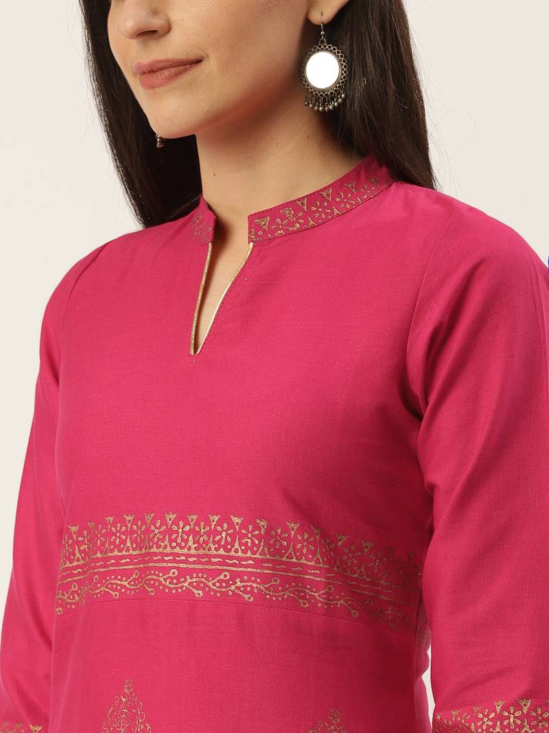 Varkha Fashion Cotton Mandarin Collar A-Line Kurta