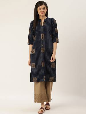 Varkha Fashion Cotton Mandarin Collar Straight Kurta 1