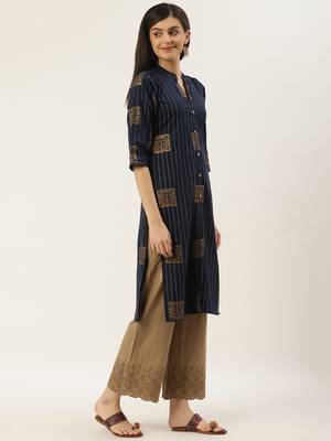 Varkha Fashion Cotton Mandarin Collar Straight Kurta 2