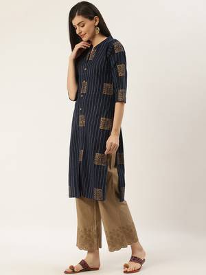 Varkha Fashion Cotton Mandarin Collar Straight Kurta 3