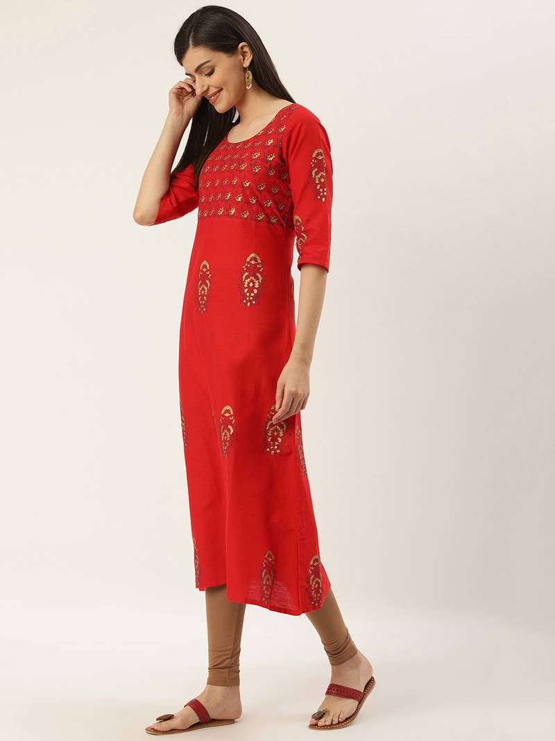 Varkha Fashion Cotton V-Neck A-Line Kurta