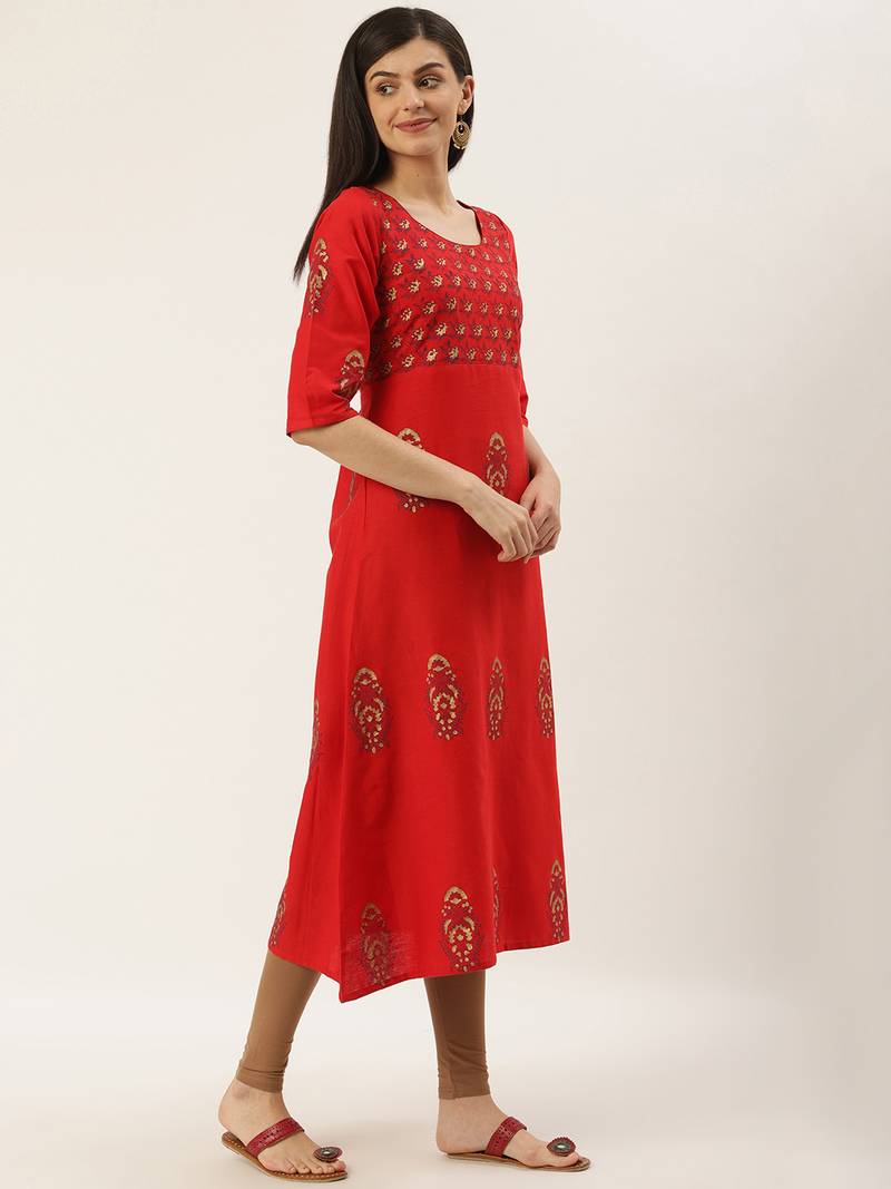 Varkha Fashion Cotton V-Neck A-Line Kurta