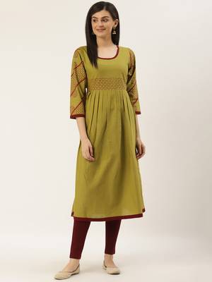 Varkha Fashion Cotton Round Neck Anarkali Kurta 1