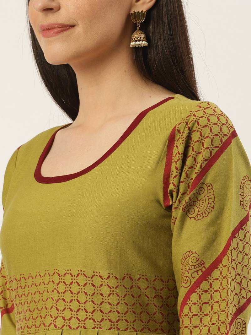 Varkha Fashion Cotton Round Neck Anarkali Kurta