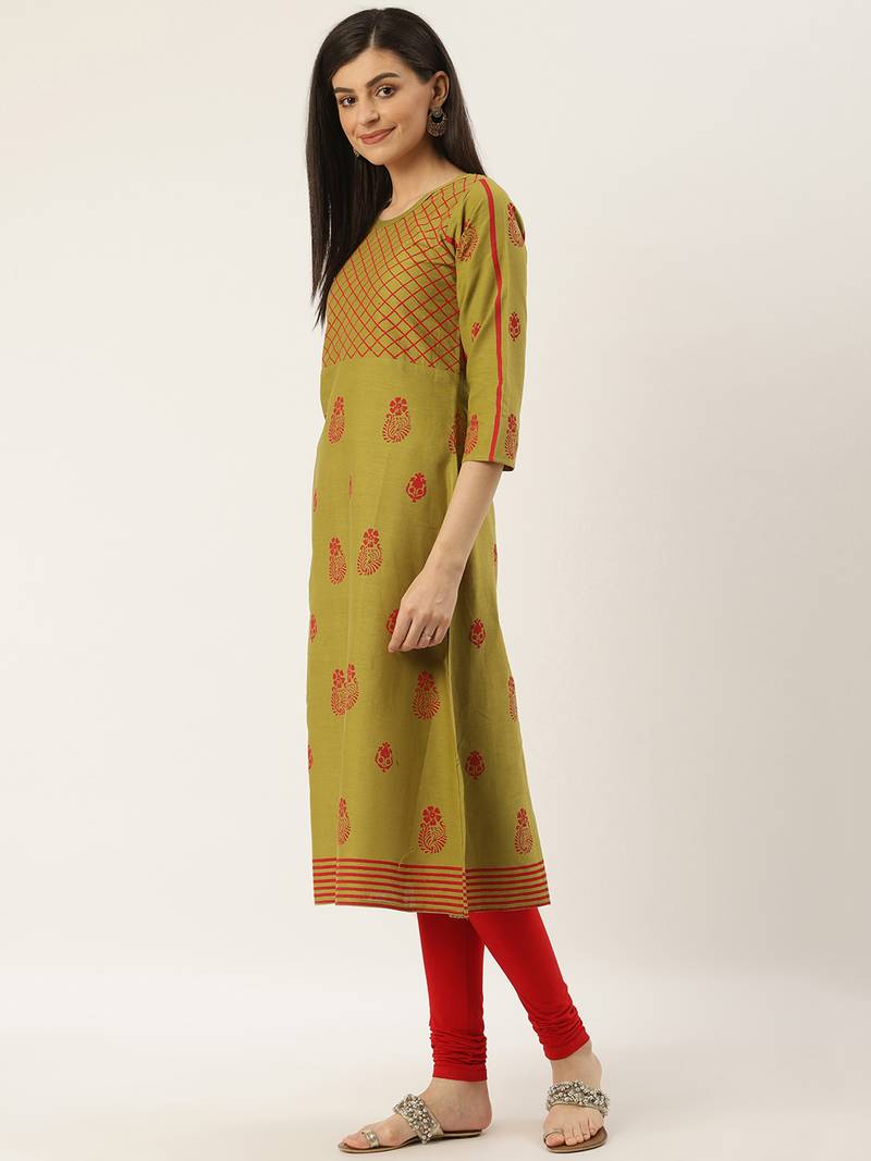 Varkha Fashion Cotton Round Neck Anarkali Kurta