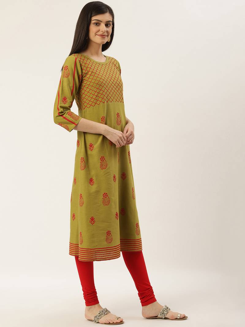 Varkha Fashion Cotton Round Neck Anarkali Kurta