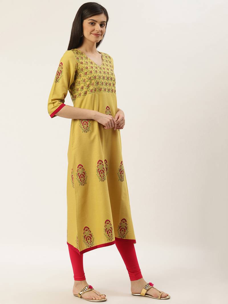 Varkha Fashion Cotton V-Neck Anarkali Kurta