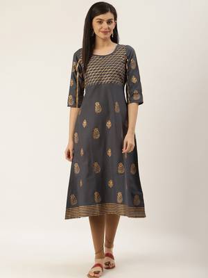 Varkha Fashion Cotton Round Neck Anarkali Kurta 1