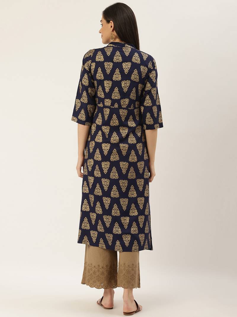 Varkha Fashion Rayon Collar Neck Slit Anarkali Kurta