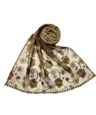 Stole For Women Choice - Most Sold - Designer Flower Hijab - Brown 1