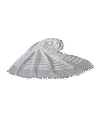 Stole For Women Choice - Cotton Fabric - Stripes and Patches Embroidered All Over The Hijab - White 1