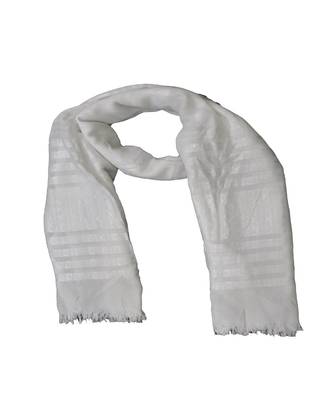 Stole For Women Choice - Cotton Fabric - Stripes and Patches Embroidered All Over The Hijab - White 3