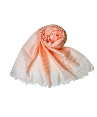 Stole For Women Choice - Cotton Fabric - Stripes and Patches Embroidered All Over The Hijab - Orange 1
