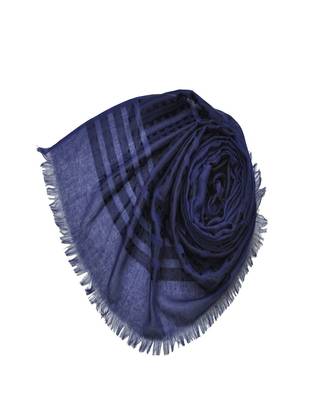 Stole For Women Choice - Cotton Fabric - Stripes and Patches Embroidered All Over The Hijab - Blue 2
