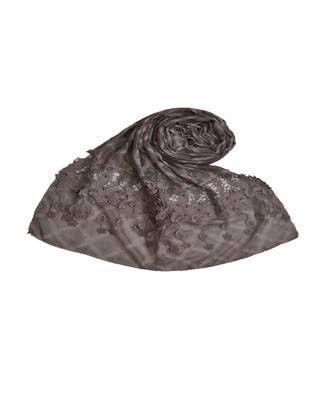 Premium Collection - Cotton Fabric - Diamond Work Heavy Lace Hijab With Fringe's All Over The Stole - Purple 1