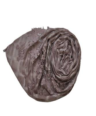 Premium Collection - Cotton Fabric - Diamond Work Heavy Lace Hijab With Fringe's All Over The Stole - Purple 2