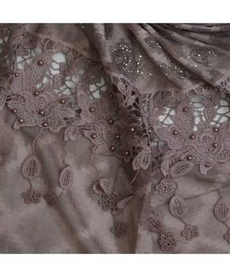 Premium Collection - Cotton Fabric - Diamond Work Heavy Lace Hijab With Fringe's All Over The Stole - Purple 4