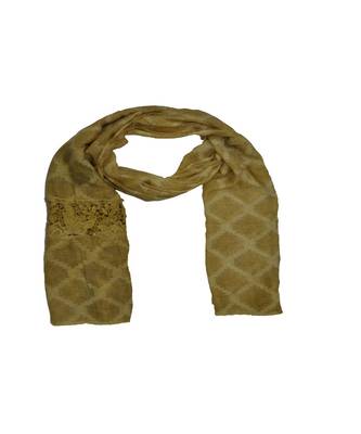 Premium Collection - Cotton Fabric - Diamond Work Heavy Lace Hijab With Fringe's All Over The Stole - Yellow 3