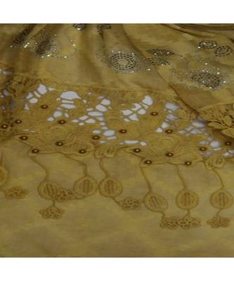 Premium Collection - Cotton Fabric - Diamond Work Heavy Lace Hijab With Fringe's All Over The Stole - Yellow 4