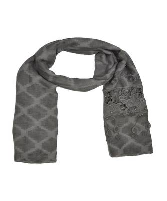 Premium Collection - Cotton Fabric - Diamond Work Heavy Lace Hijab With Fringe's All Over The Stole - Grey 3