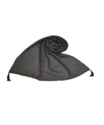 Best Selling Stole - Premium Cotton Fabric - Circular Design All Over The Stole With Fringe's At The Border - Grey 1