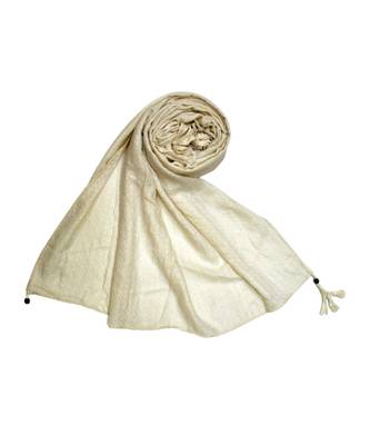 Best Selling Stole - Premium Cotton Fabric - Circular Design All Over The Stole With Fringe's At The Border - Cream 1
