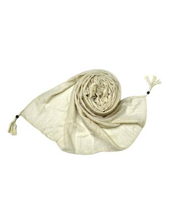 Best Selling Stole - Premium Cotton Fabric - Circular Design All Over The Stole With Fringe's At The Border - Cream 3
