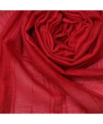 Premium Crush Cotton Fabric - Designer Party Wear Striped Liner Stole With Colourful Fringe's - Red 4