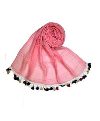 Premium Crush Cotton Fabric - Designer Party Wear Striped Liner Stole With Colourful Fringe's - Orange 1