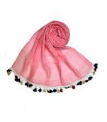 Premium Crush Cotton Fabric - Designer Party Wear Striped Liner Stole With Colourful Fringe's - Orange