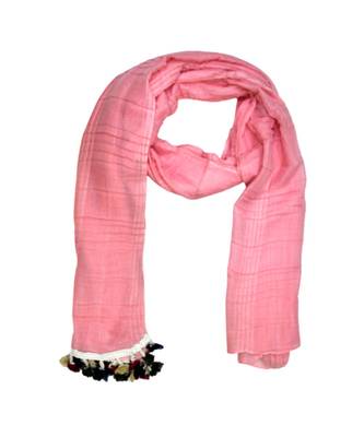 Premium Crush Cotton Fabric - Designer Party Wear Striped Liner Stole With Colourful Fringe's - Orange 2