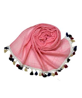Premium Crush Cotton Fabric - Designer Party Wear Striped Liner Stole With Colourful Fringe's - Orange 3
