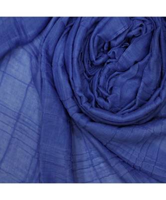 Premium Crush Cotton Fabric - Designer Party Wear Striped Liner Stole With Colourful Fringe's - Blue 4